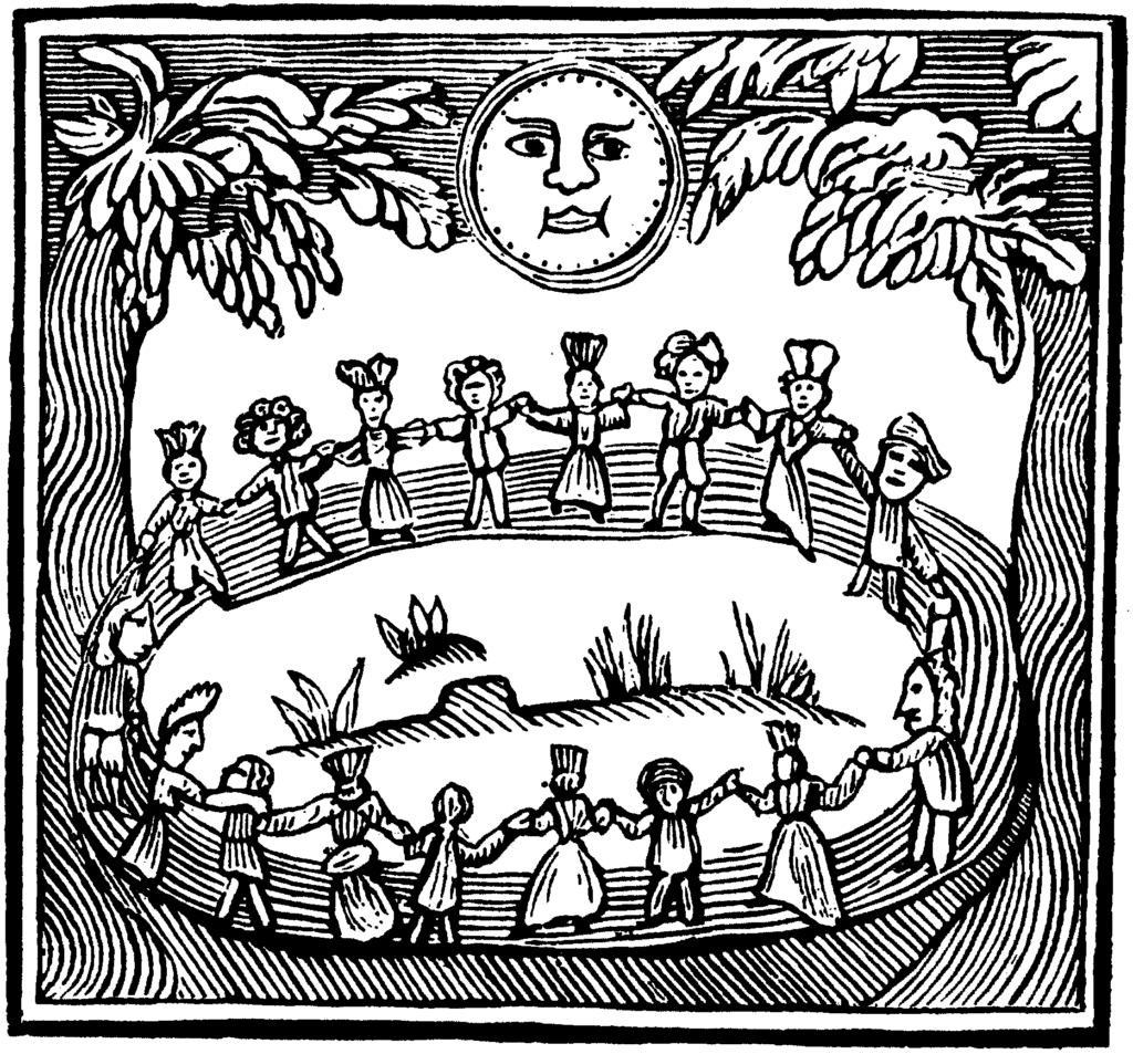 Woodcut of a witches' circle